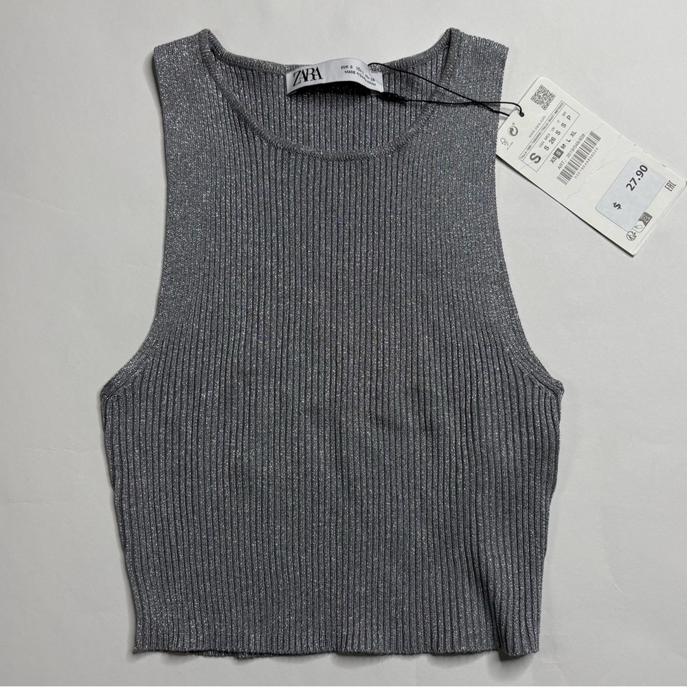 Zara NWT Small silver knit crop top